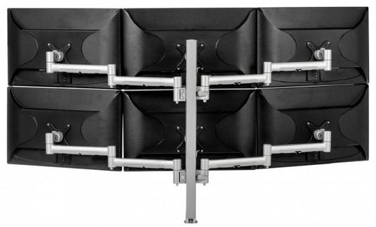 Atdec Six Monitor Arm 750mm Post Desk Mount. Max load: 0-9kg per arm (12kg middle arm) - Silver