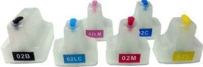HP Compatible Set of HP02 Refillable Cartridges with Auto Reset Chip (6 Empty Cartridges)