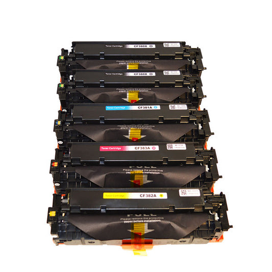 HP Compatible CF380X #312X Series Premium Generic Remanufactured Laser Toner Cartridge PLUS extra Black Set (5 cartridges)