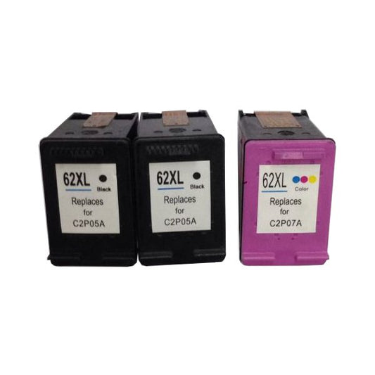 HP Compatible Remanufactured Value Pack (2 x HP62XL Black & 1 x HP62XL Color)