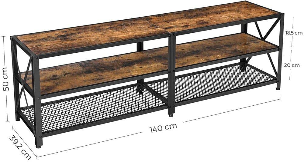 TV Stand for 60-Inch TV with Industrial Style Steel Frame Rustic Brown and Black