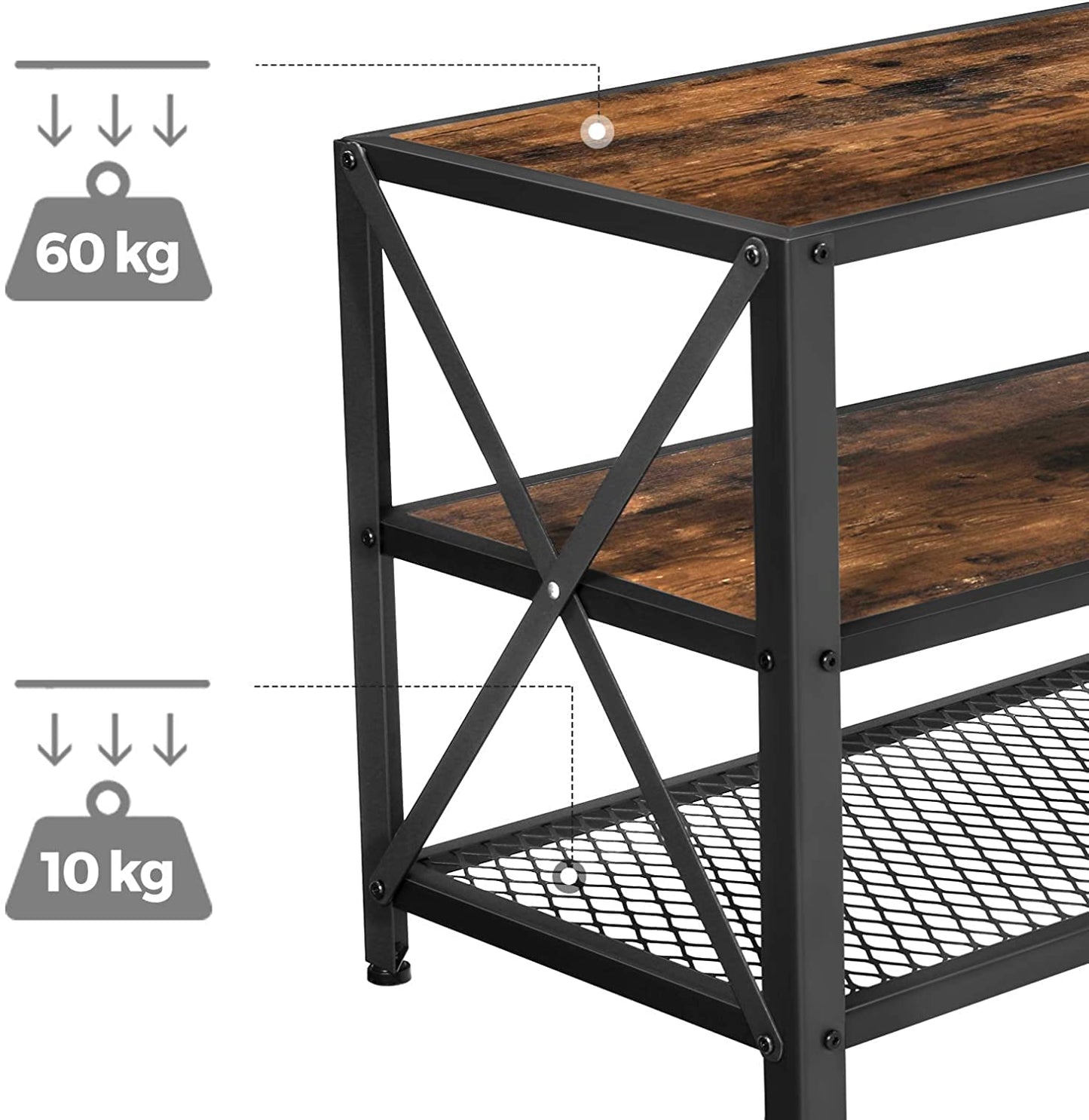 TV Stand for TV Steel Frame up to 178 cm with Shelves for Living Room and Bedroom Furniture Rustic Brown and Black