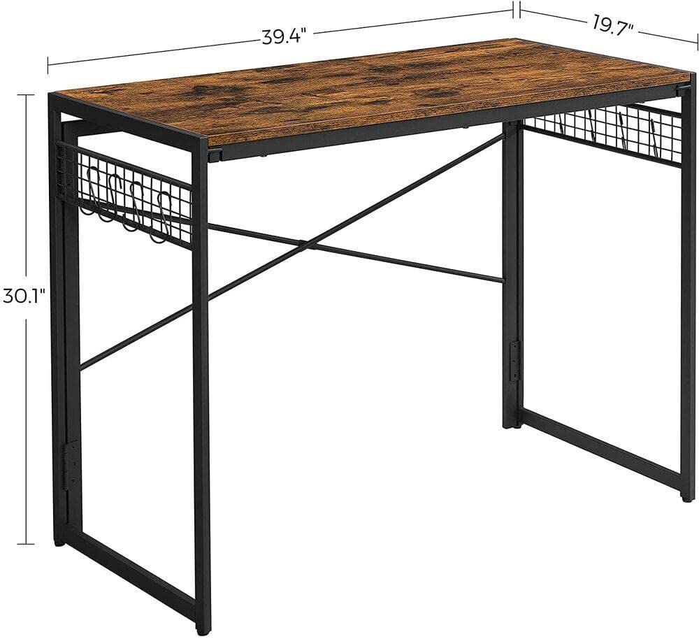 Computer Desk with 8 Hooks Rustic Brown and Black