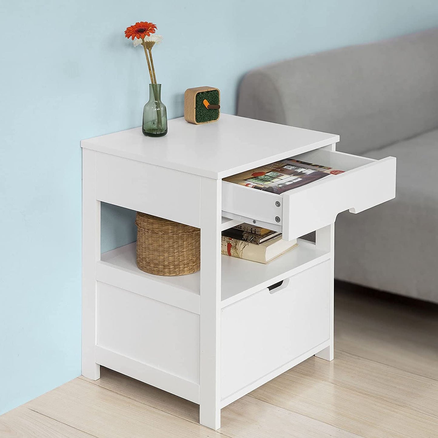 CARLA HOME White Bedside Table with 2 Drawers