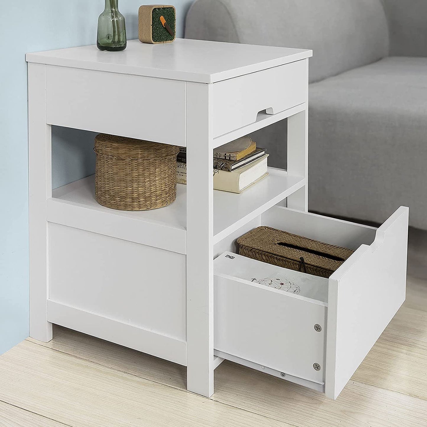 CARLA HOME White Bedside Table with 2 Drawers