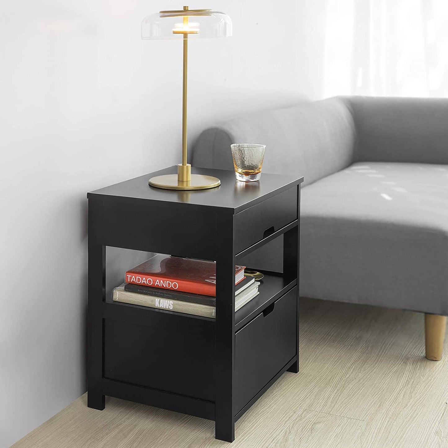 CARLA HOME Black Bedside Table with 2 Drawers