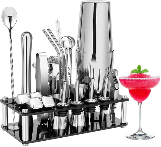 VIKUS Cocktail Shaker Set Boston 23-Piece Stainless Steel and Professional Bar Tools for Drink Mixing