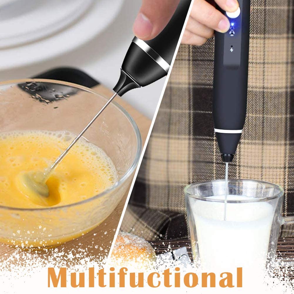 VIKUS Black Rechargeable Electric Milk Frother Handheld (3 Speeds)