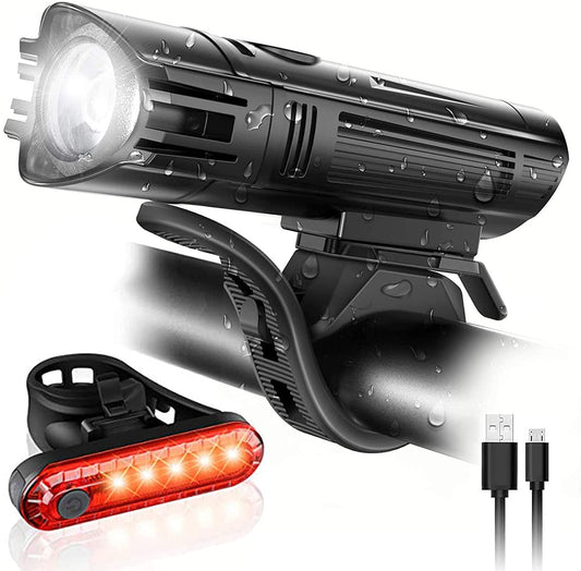 VIKUS Waterproof Rechargeable LED Bike Lights Set (2000mah Lithium Battery, IPX4, 2 USB Cables)