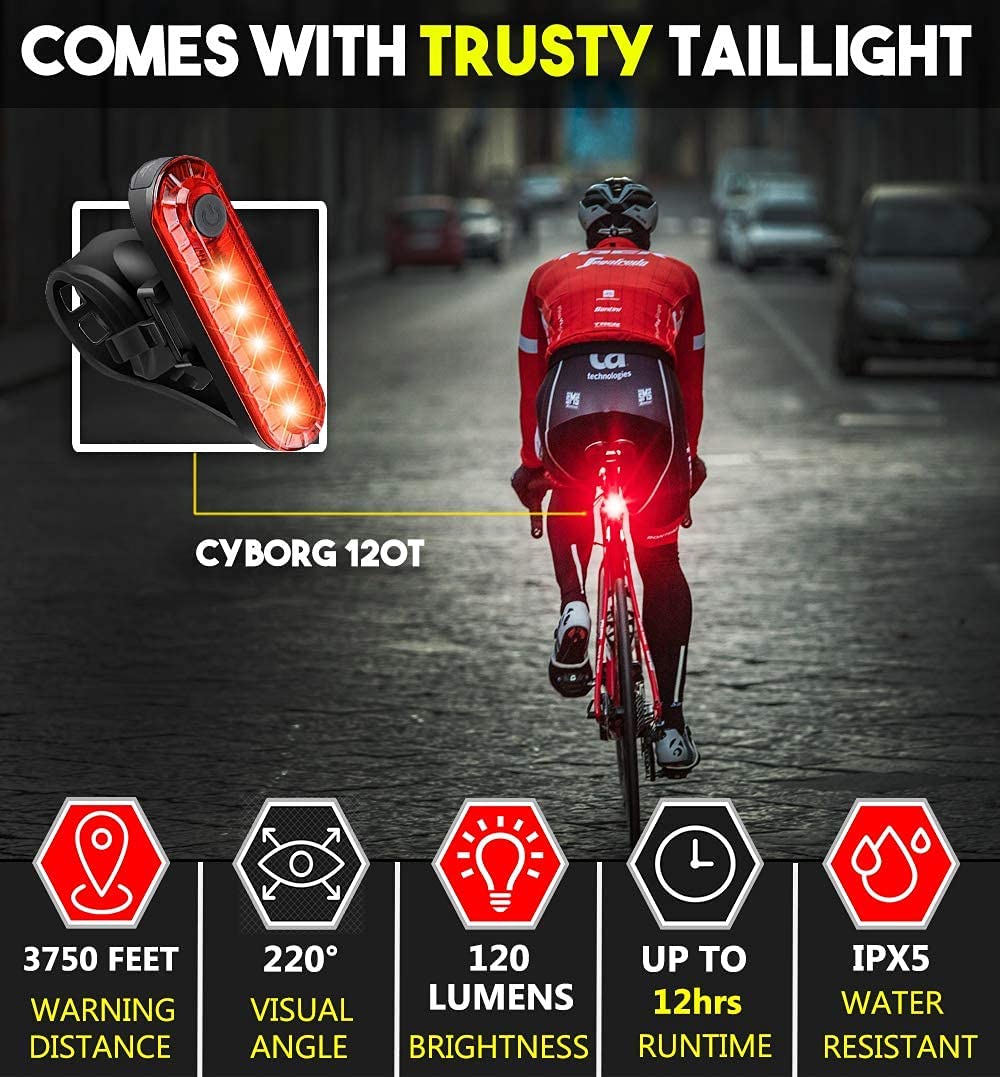 VIKUS Waterproof Rechargeable LED Bike Lights Set (2000mah Lithium Battery, IPX4, 2 USB Cables)