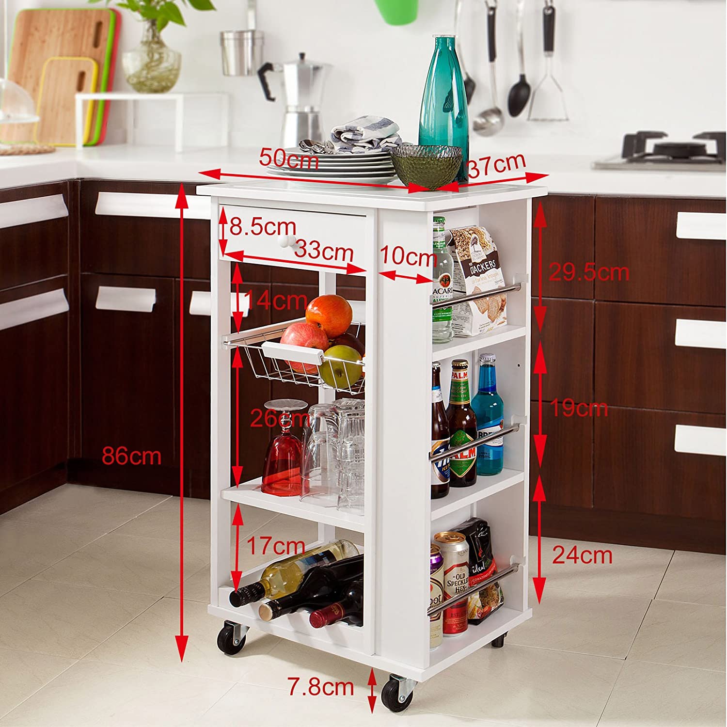 Trolley With Rack Kitchen Trolley with Wine Rack, Drawer and Shelf – Factory Bargains
