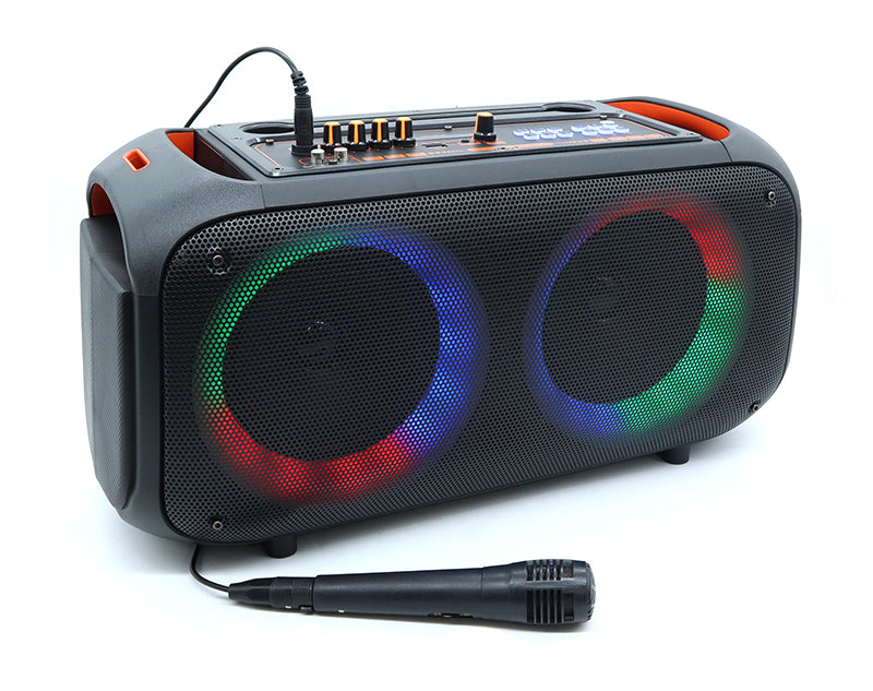 Precision Audio Dual 6.5" Portable Karaoke Bluetooth Party Speaker LED Lights Wired Microphone AO6605