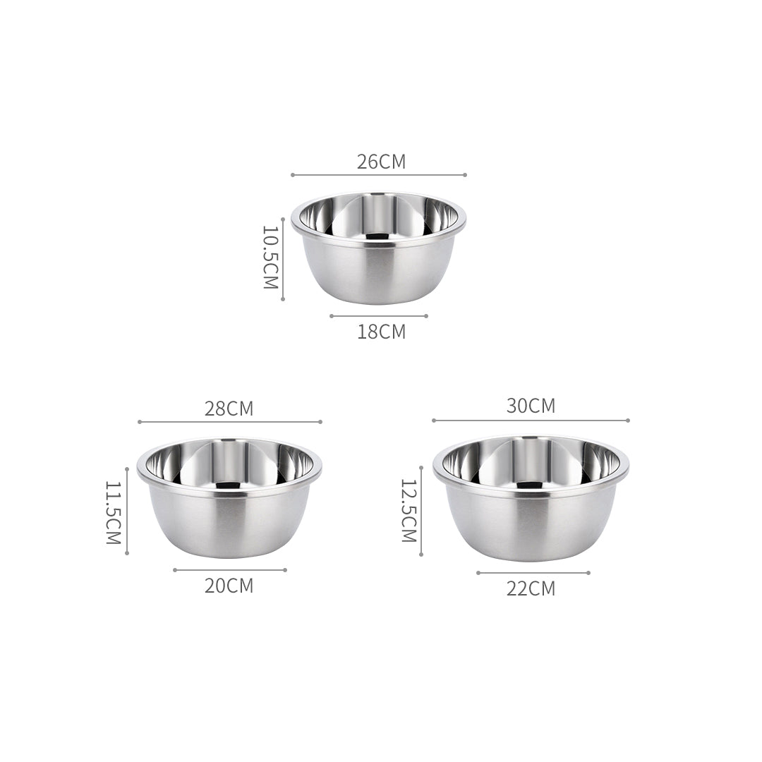 SOGA 3Pcs Deepen Polished Stainless Steel Stackable Baking Washing Mixing Bowls Set Food Storage Basin