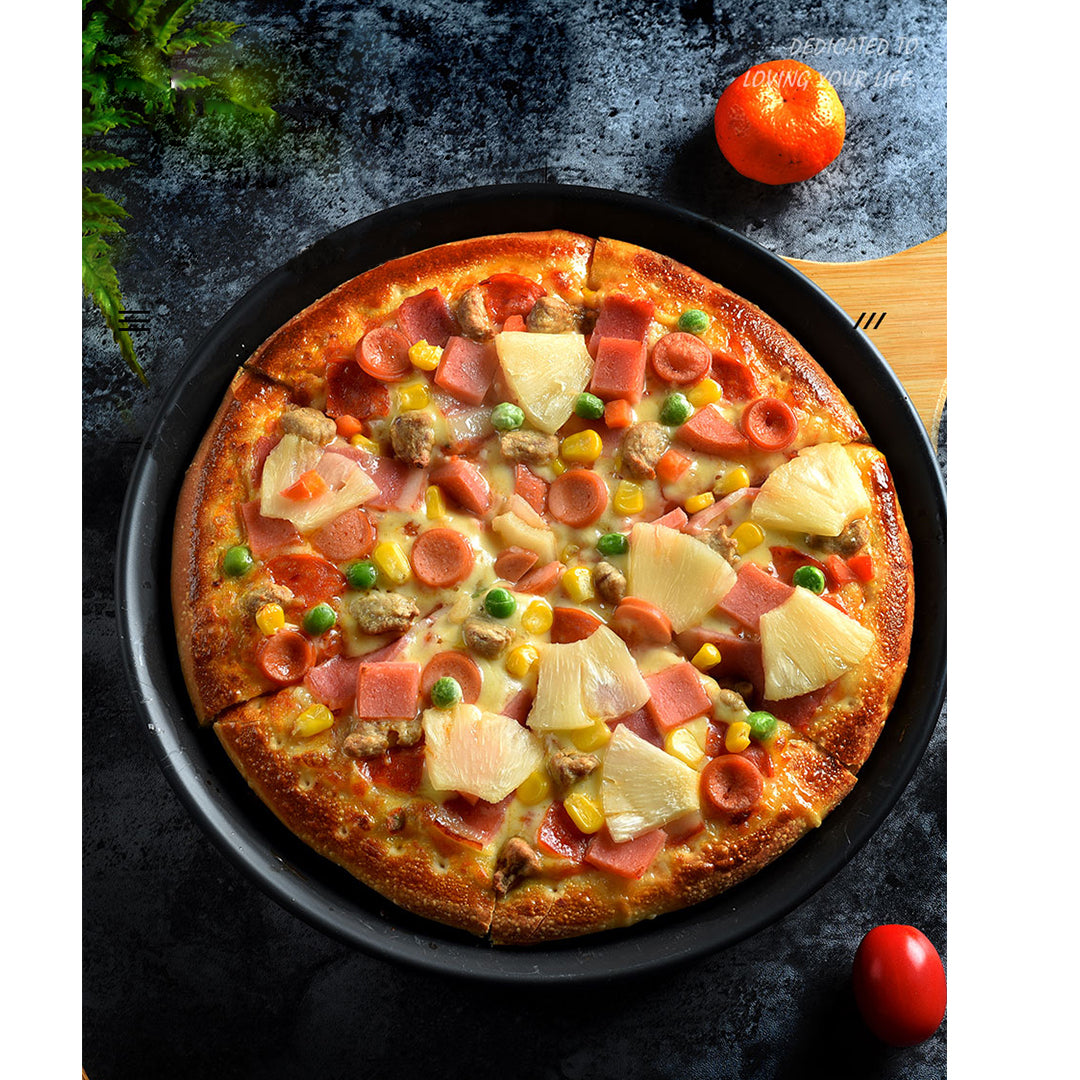 SOGA 6X 7-inch Round Black Steel Non-stick Pizza Tray Oven Baking Plate Pan