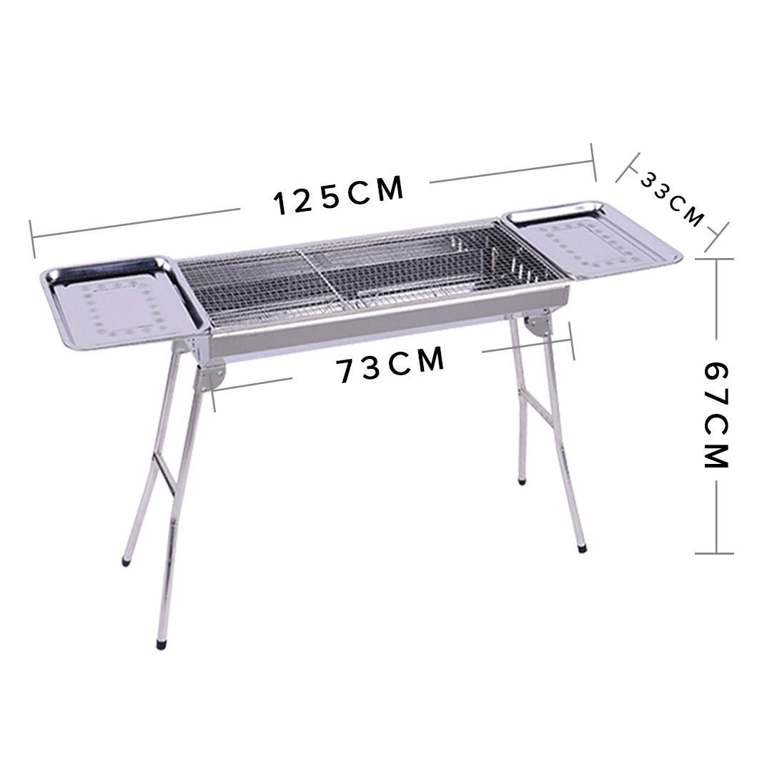 SOGA 2X Skewers Grill with Side Tray Portable Stainless Steel Charcoal BBQ Outdoor 6-8 Persons