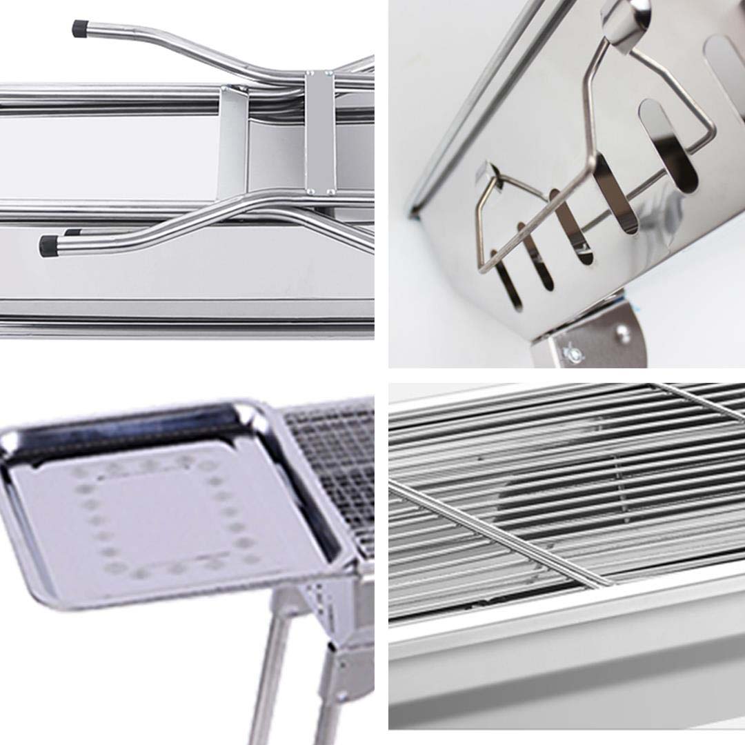 SOGA 2X Skewers Grill with Side Tray Portable Stainless Steel Charcoal BBQ Outdoor 6-8 Persons