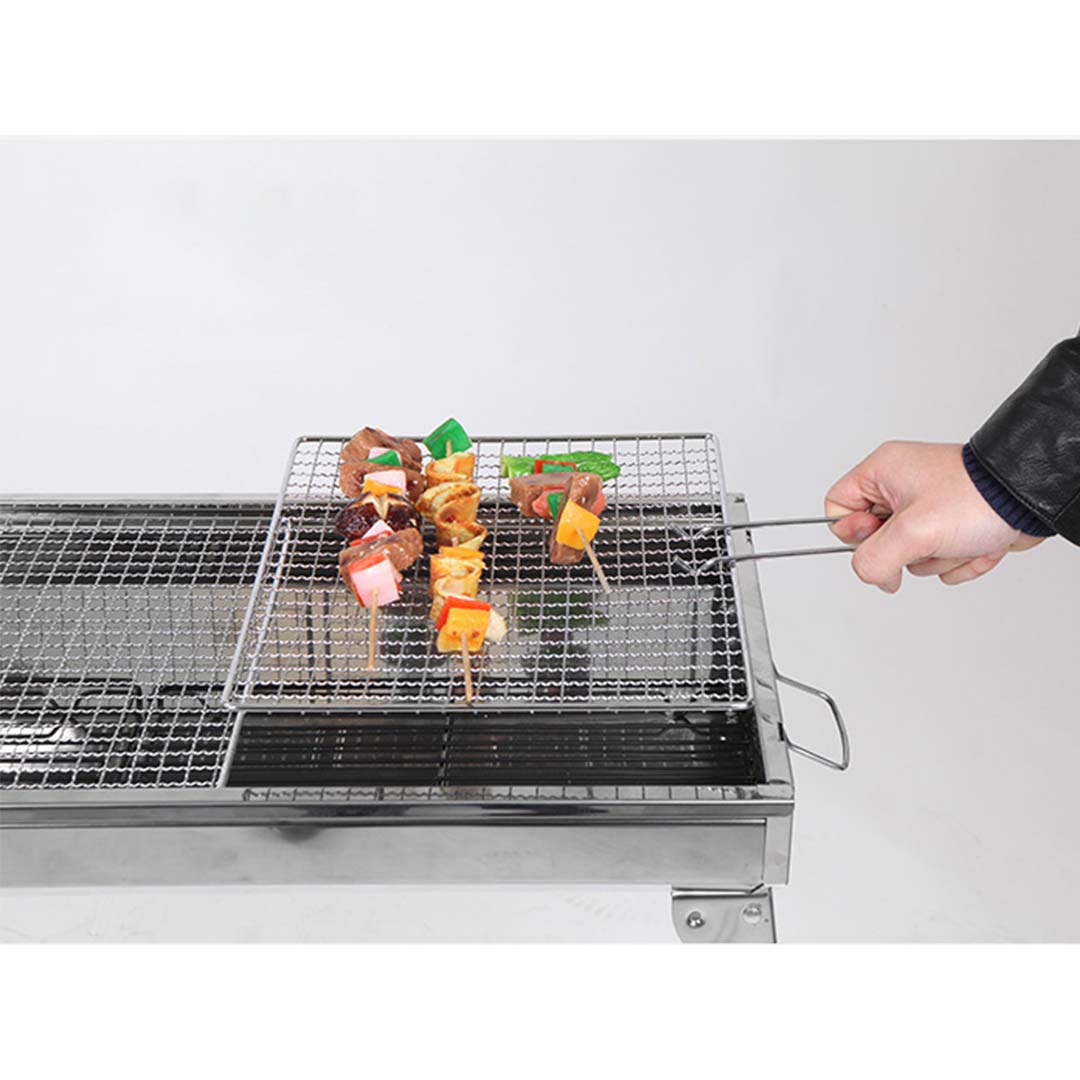 SOGA 2X Skewers Grill with Side Tray Portable Stainless Steel Charcoal BBQ Outdoor 6-8 Persons