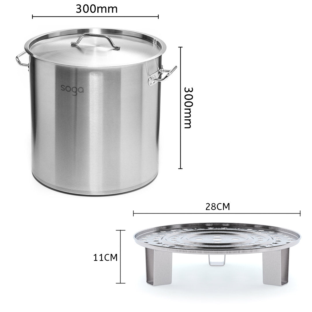 SOGA 21L Stainless Steel Stock Pot with Two Steamer Rack Insert Stockpot Tray