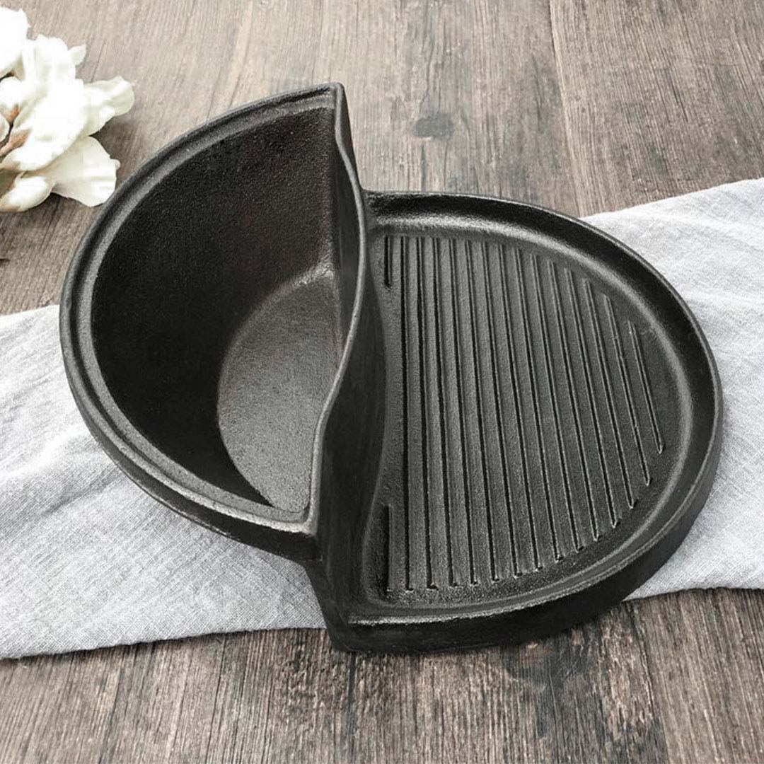 SOGA 2X 2 in 1 Cast Iron Ribbed Fry Pan Skillet Griddle BBQ and Steamboat Hot Pot