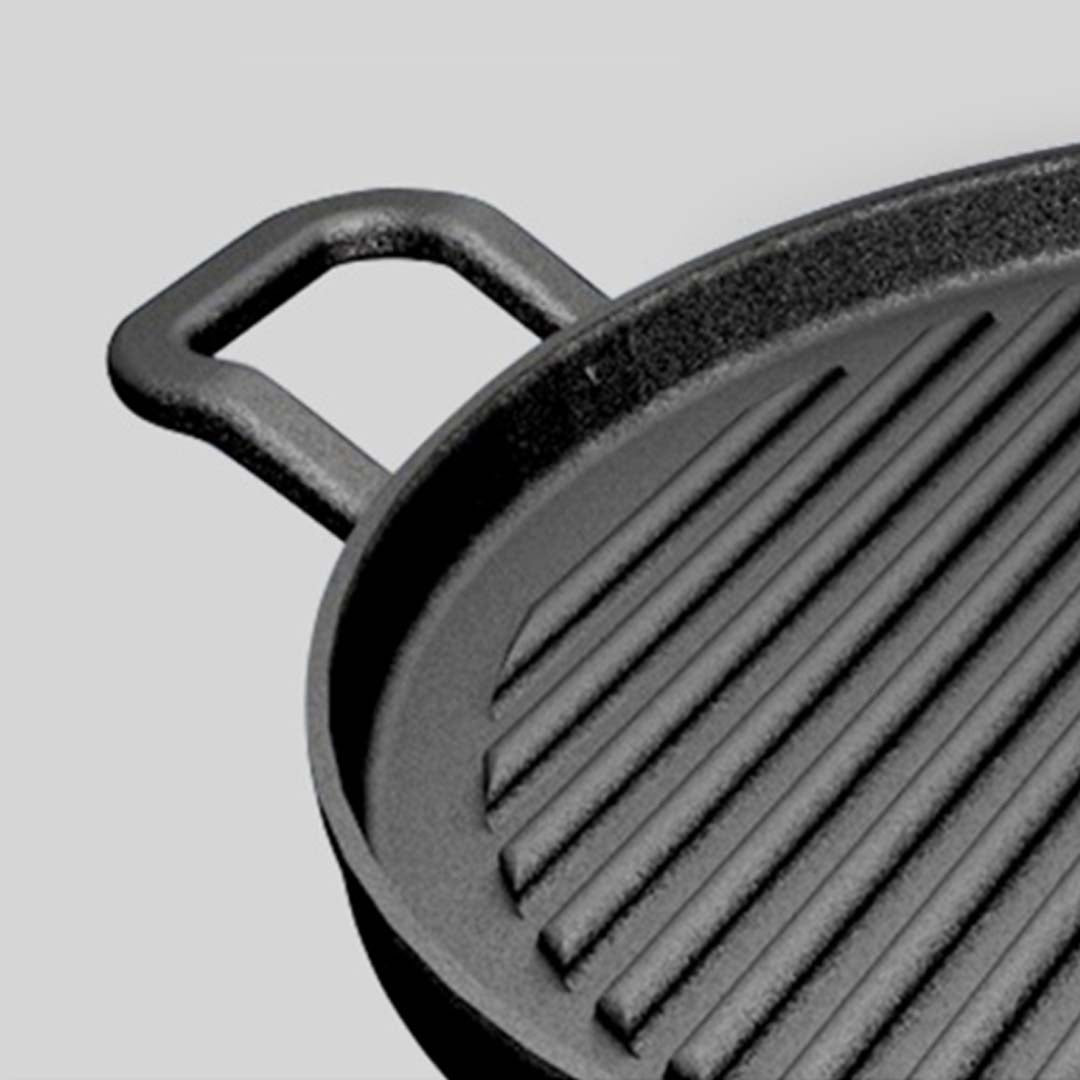 SOGA 30cm Ribbed Cast Iron Frying Pan Skillet Coating Steak Sizzle Platter