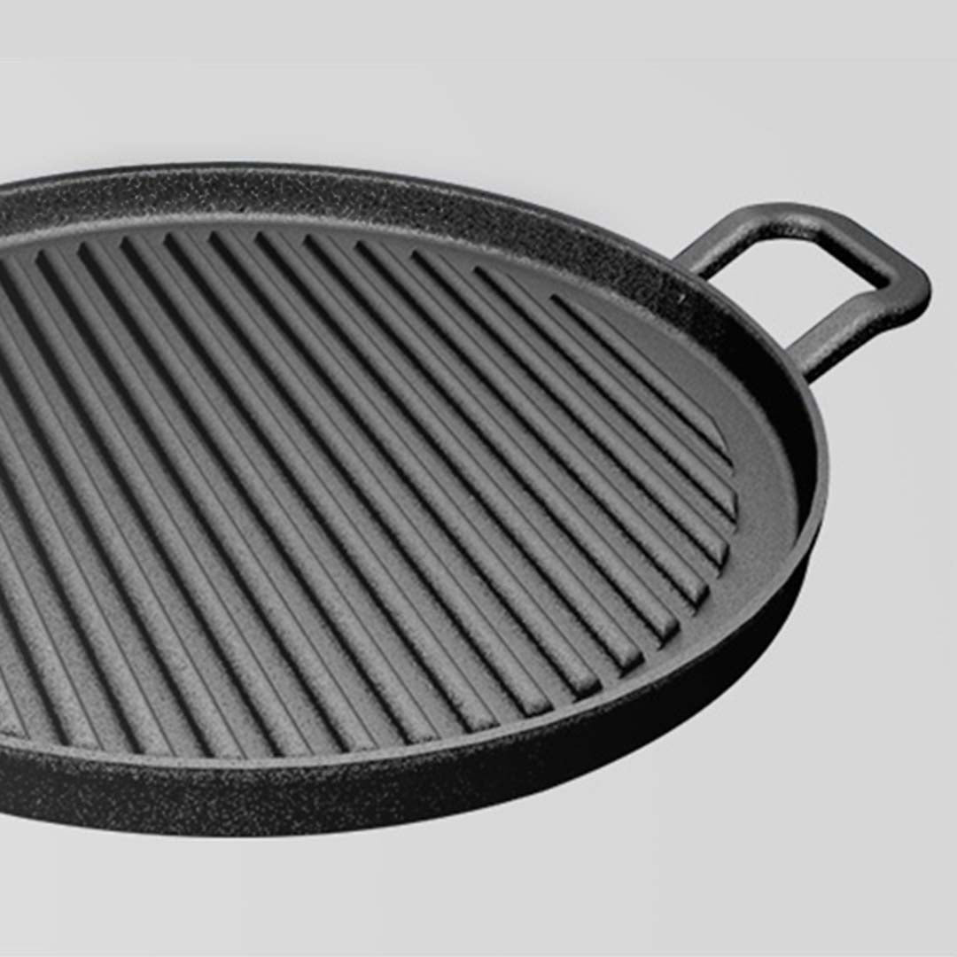 SOGA 2X 30cm Ribbed Cast Iron Frying Pan Skillet Coating Steak Sizzle Platter