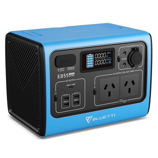Bluetti EB55 Portable Power Staiotn 700W/537Wh LiFePO4 Battery Backup AU Plug for Home Emergency Outdoor Camping Black