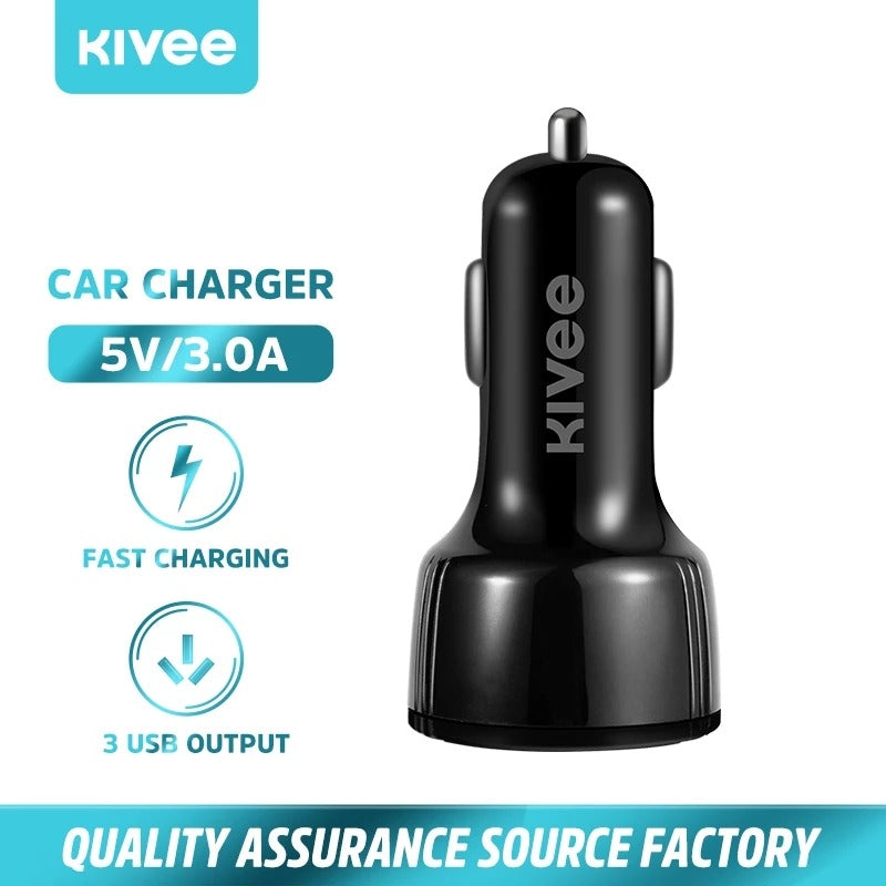 KIVEE UT61 Car Charger with Triple USB Black