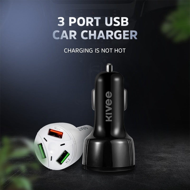 KIVEE UT61 Car Charger with Triple USB Black