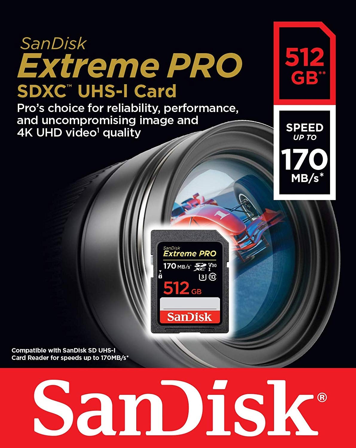 SANDISK SDSDXXY-512G-GNCIN SDXC Extreme Pro V30 4K/UHD UHS-I/U3 170MB