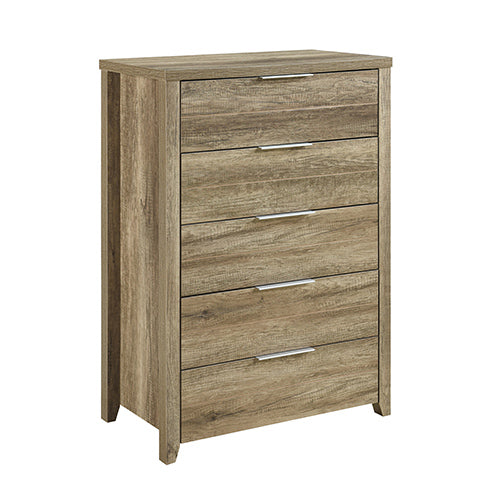 Alice 5 Pieces Bedroom Suite Natural Wood Like MDF Structure King Size Oak Colour Bed, Bedside Table, Tallboy & Dresser