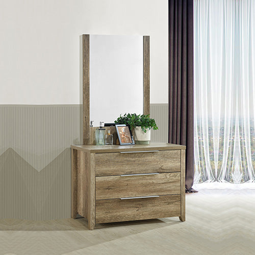 Alice 5 Pieces Bedroom Suite Natural Wood Like MDF Structure Queen Size Oak Colour Bed, Bedside Table, Tallboy & Dresser