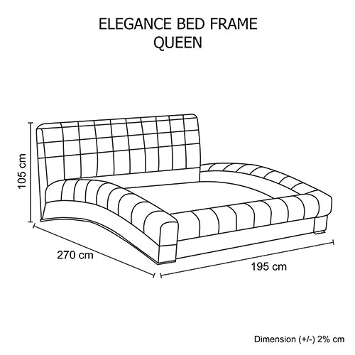 Designer Bed in Faux Leather Queen Size Stainless Steel Curved Side Black Colour with Metal Frame