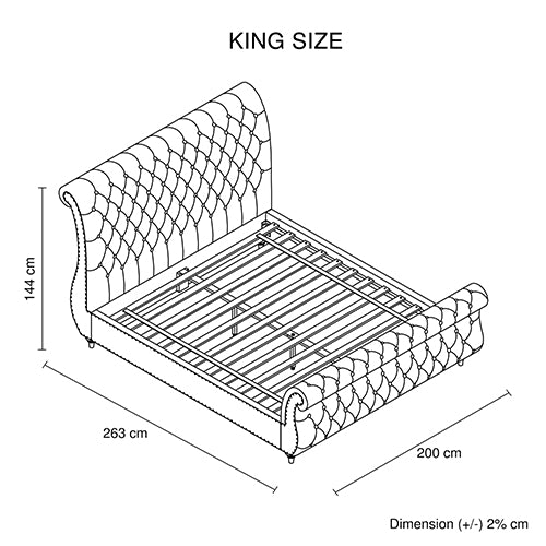 King Bed Frame Upholstery Velvet Fabric in Grey with Tufted Headboard Sleigh Bed