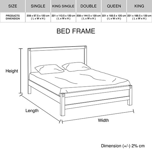 King size Bed Frame in Solid Acacia Wood with Medium High Headboard in Chocolate Colour