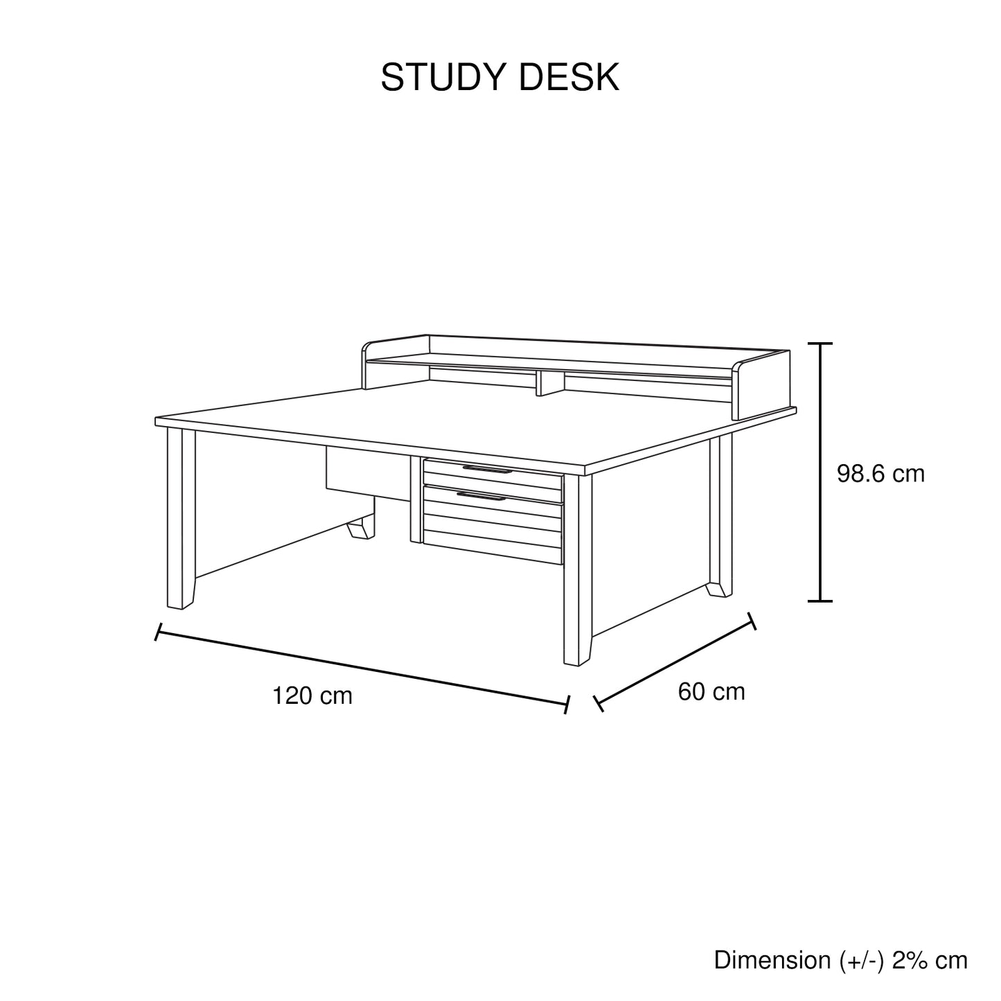 Study Desk with 2 Drawers Natural Wood like MDF Office Desk Table