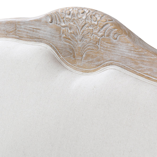 Oak Wood White Washed Finish Rolled Armrest 3+1+1 Seater Sofa Set Linen Fabric