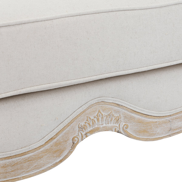Oak Wood White Washed Finish Rolled Armrest 3+1+1 Seater Sofa Set Linen Fabric