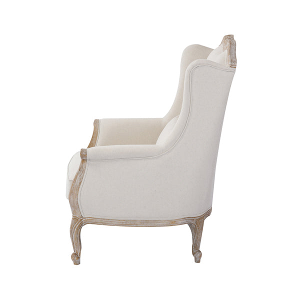 Oak Wood White Washed Finish Rolled Armrest 3+1+1 Seater Sofa Set Linen Fabric
