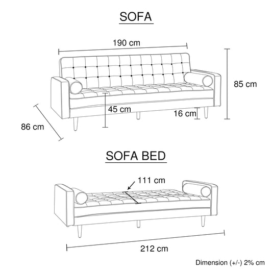 Sofa Bed 3 Seater Button Tufted Lounge Set for Living Room Couch in Fabric Grey Colour