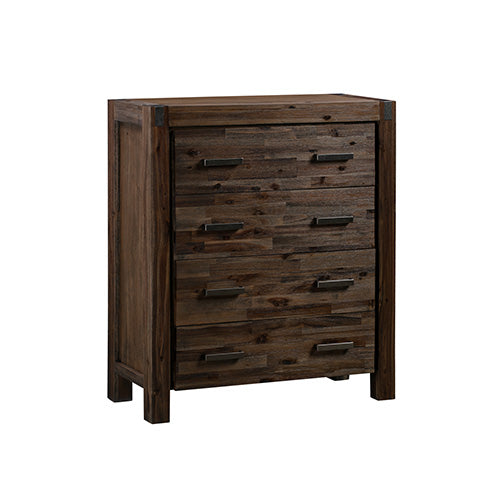 Tallboy with 4 Storage Drawers Assembled in Chocolate Colour Solid Wooden