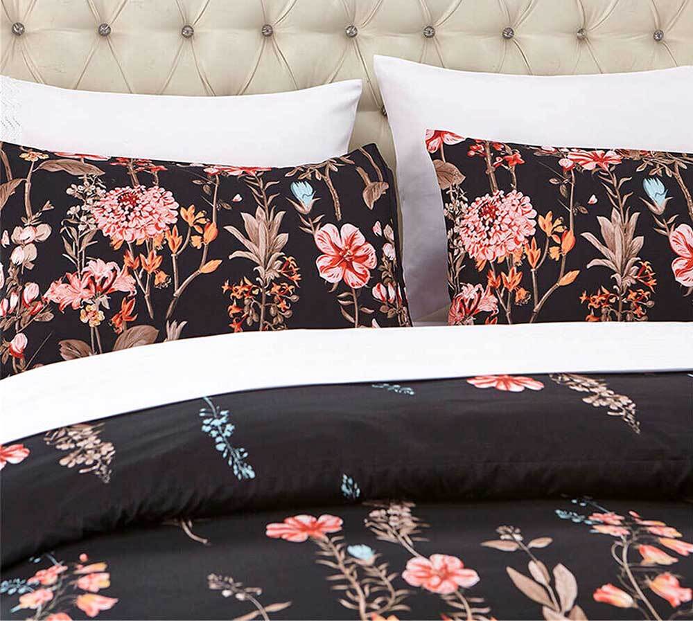 Luxton King Size 3pcs Floral Black Quilt Cover Set(3PCS)