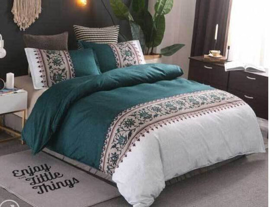 Luxton Queen Size 3pcs Teal Green Striped Floral Quilt Cover Set