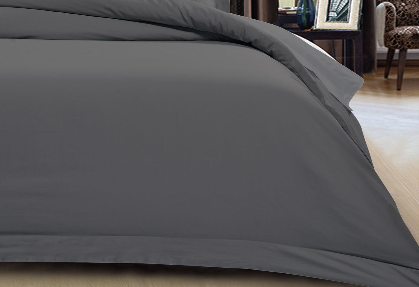 Luxton Super King Size 500TC Cotton Sateen Quilt Cover Set (Charcoal Color)