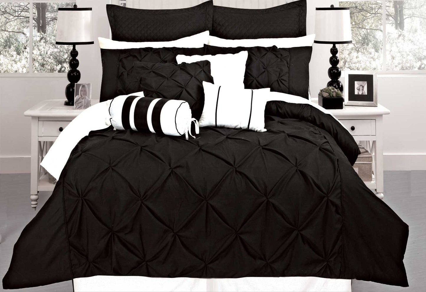 Luxton King Size Black Diamond Pintuck Quilt Cover Set(3PCS)