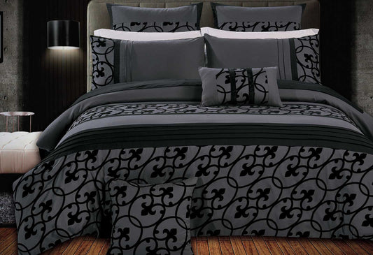 Luxton King Size Flocking Charcoal Black Quilt Cover Set (3PCS)