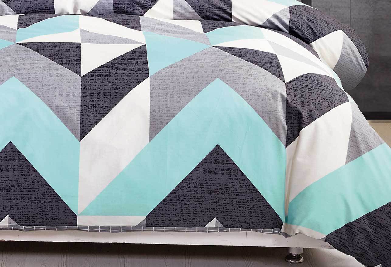 Luxton King Size Cotton Aqua Zig Zag Quilt Cover Set (3PCS)