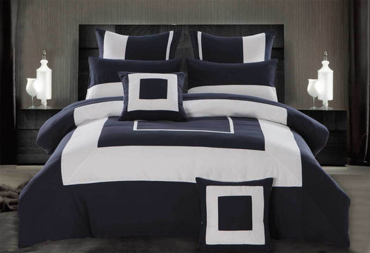 Luxton Super King Size 3pcs Navy Blue Border Striped Quilt Cover Set(3PCS)