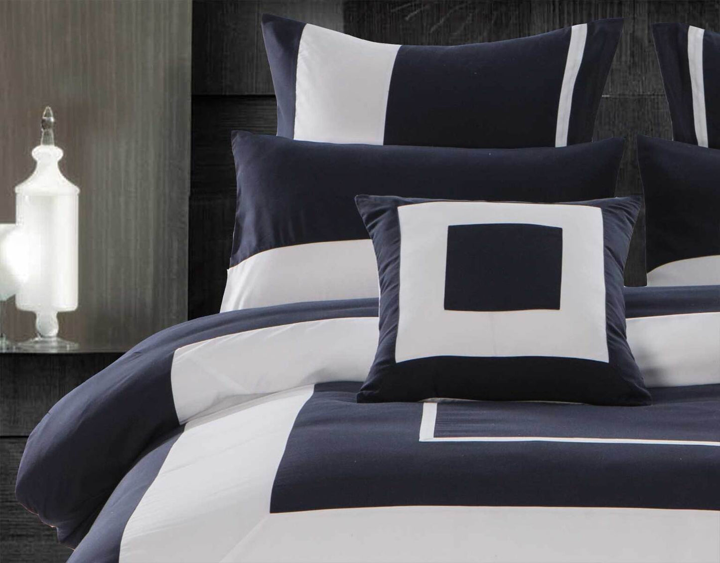 Luxton Super King Size 3pcs Navy Blue Border Striped Quilt Cover Set(3PCS)