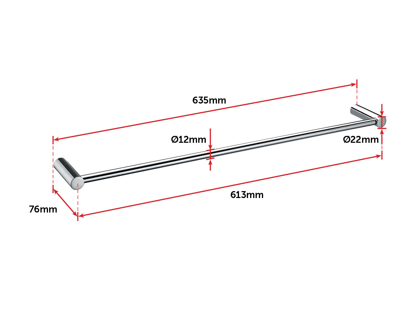 Single Towel Rail - 635mm