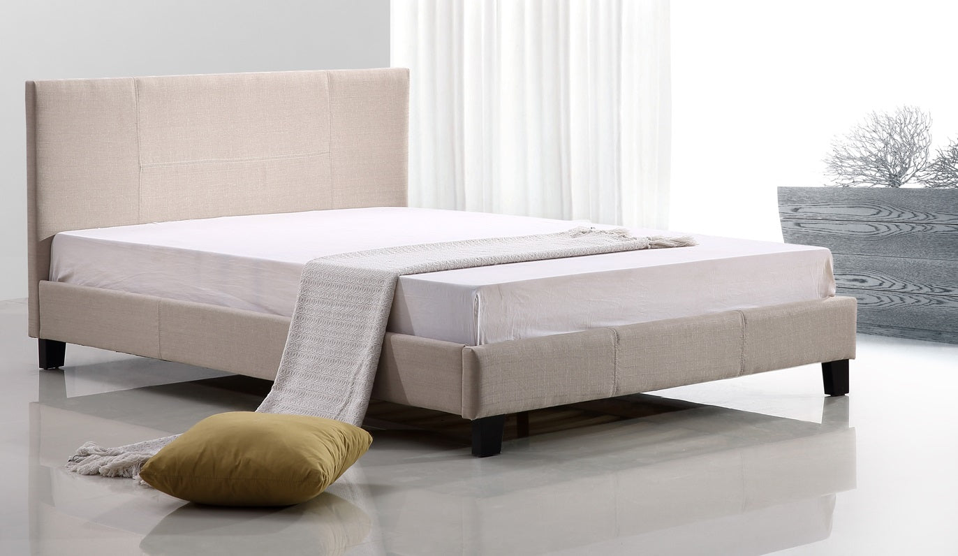 Double Linen Fabric Bed Frame Beige